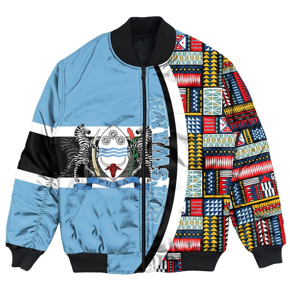 Botswana Flag and Kente Pattern Special Bomber Jacket, African Bomber Jacket For Men Women