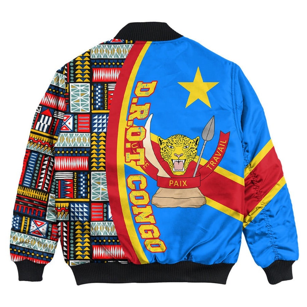 Democratic Republic of the Congo Flag and Kente Pattern Special Bomber Jacket, African Bomber Jacket For Men Women