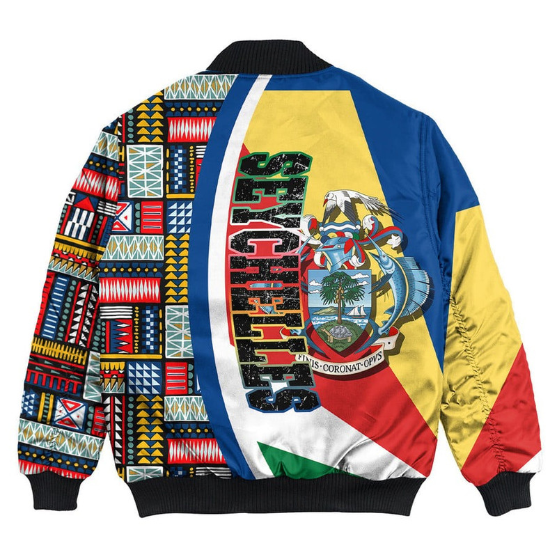 Seychelles Flag and Kente Pattern Special Bomber Jacket, African Bomber Jacket For Men Women
