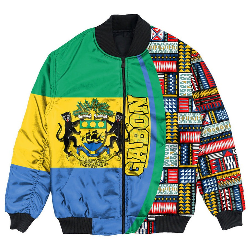 Gabon Flag and Kente Pattern Special Bomber Jacket, African Bomber Jacket For Men Women