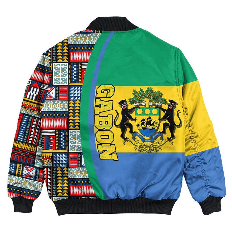 Gabon Flag and Kente Pattern Special Bomber Jacket, African Bomber Jacket For Men Women