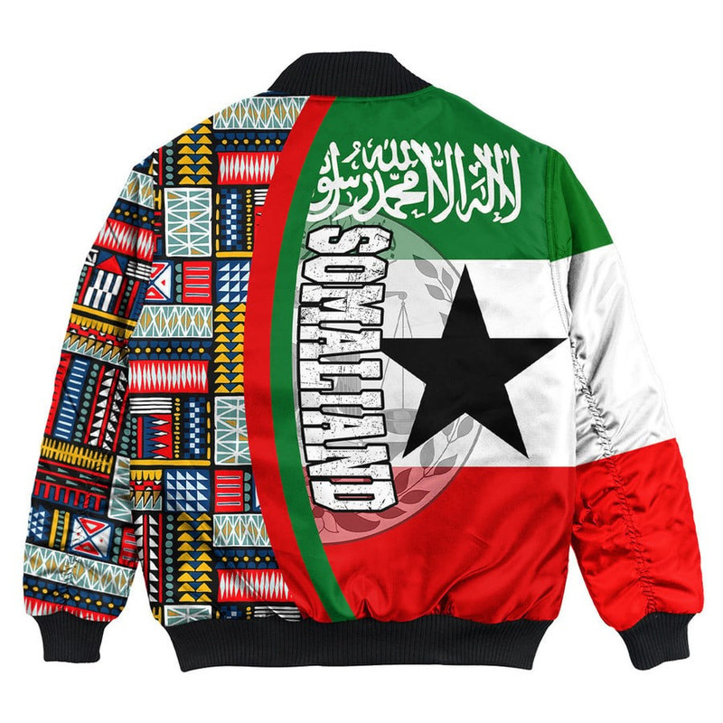 Somaliand Flag and Kente Pattern Special Bomber Jacket, African Bomber Jacket For Men Women