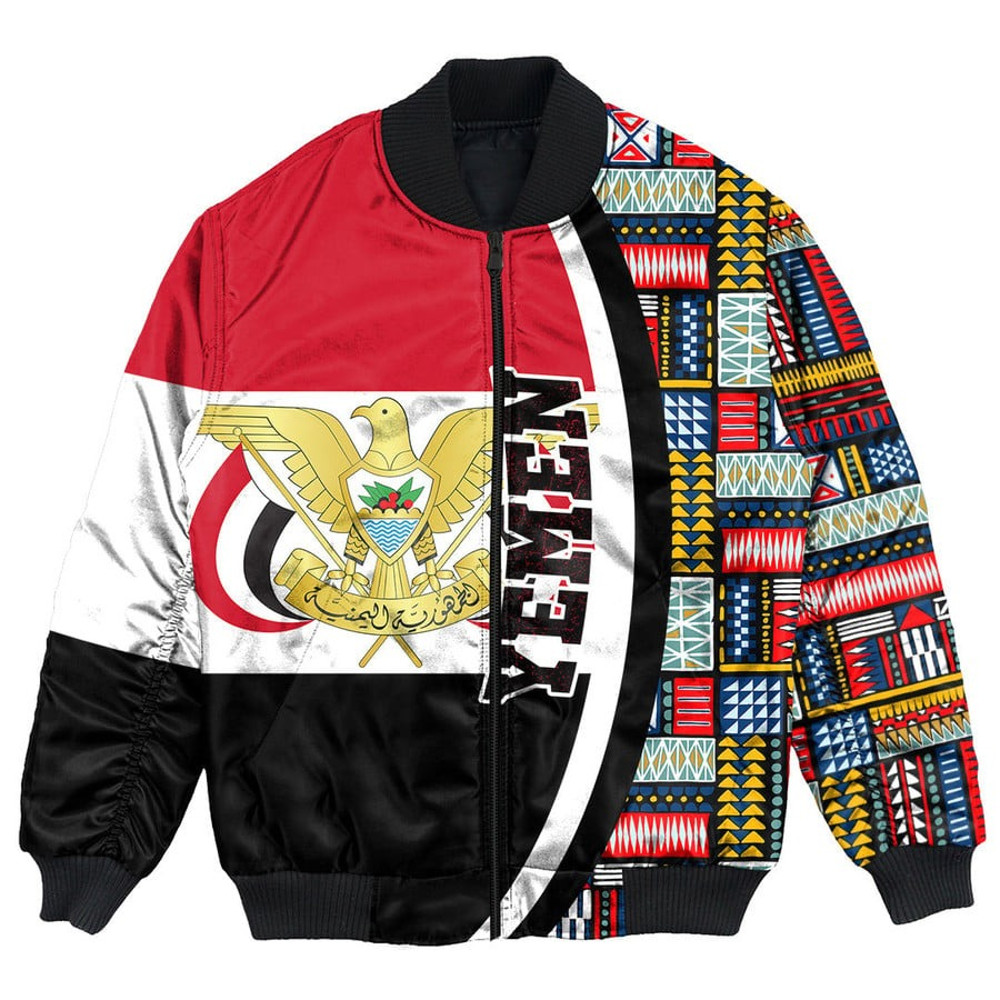 Yemen Flag and Kente Pattern Special Bomber Jacket, African Bomber Jacket For Men Women