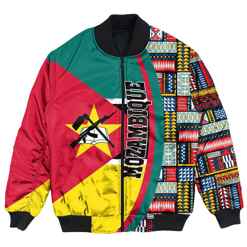 Mozambique Flag and Kente Pattern Special Bomber Jacket, African Bomber Jacket For Men Women
