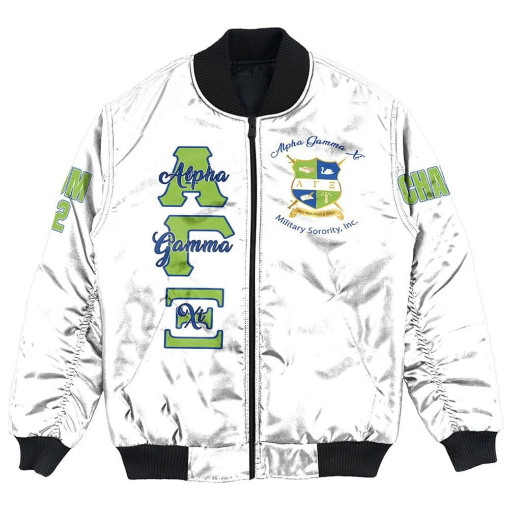 Custom Alpha Gamma Xi (White) Bomber Jackets, African Bomber Jacket For Men Women