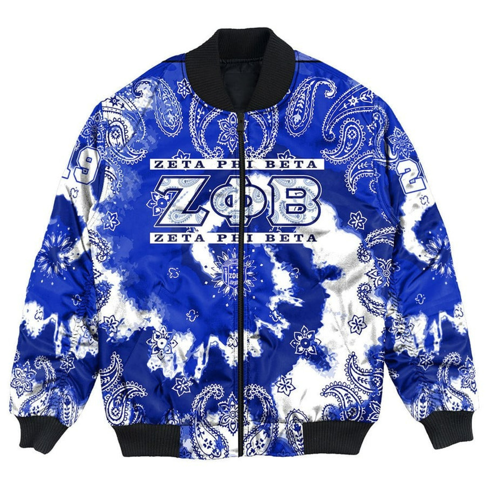 Custom Zeta Phi Beta Paisley Bandana Tie Dye Style Bomber Jackets, African Bomber Jacket For Men Women