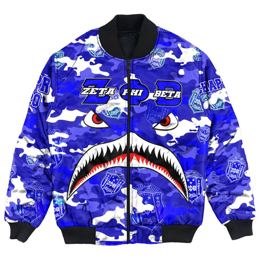 Zeta Phi Beta Full Camo Shark Bomber Jackets, African Bomber Jacket For Men Women