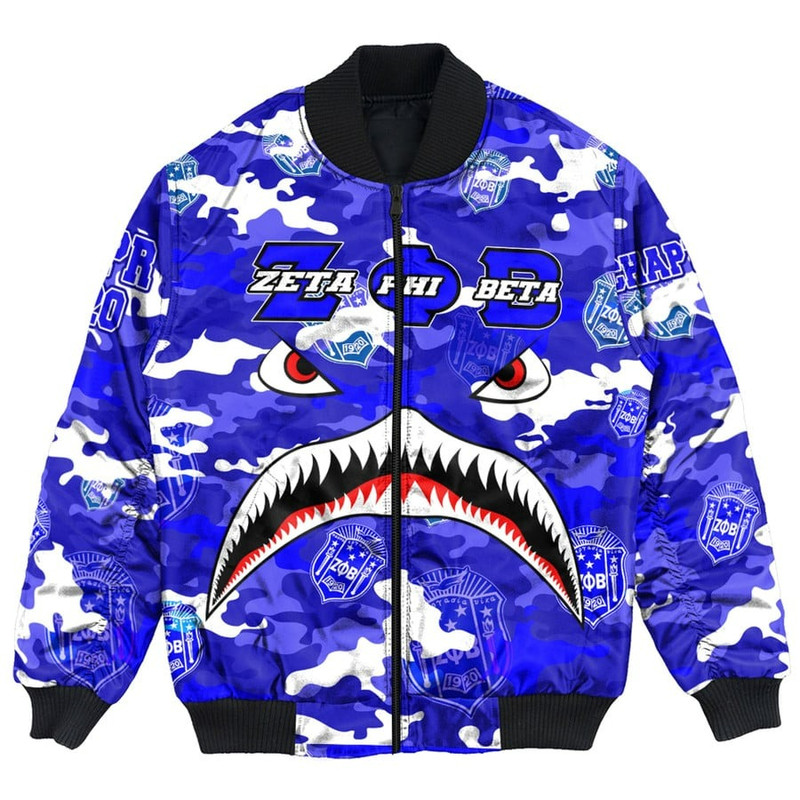 Zeta Phi Beta Full Camo Shark Bomber Jackets, African Bomber Jacket For Men Women