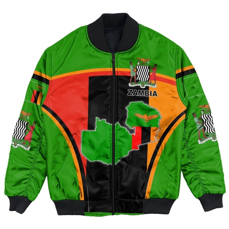 Zambia Active Flag Bomber Jacket, African Bomber Jacket For Men Women