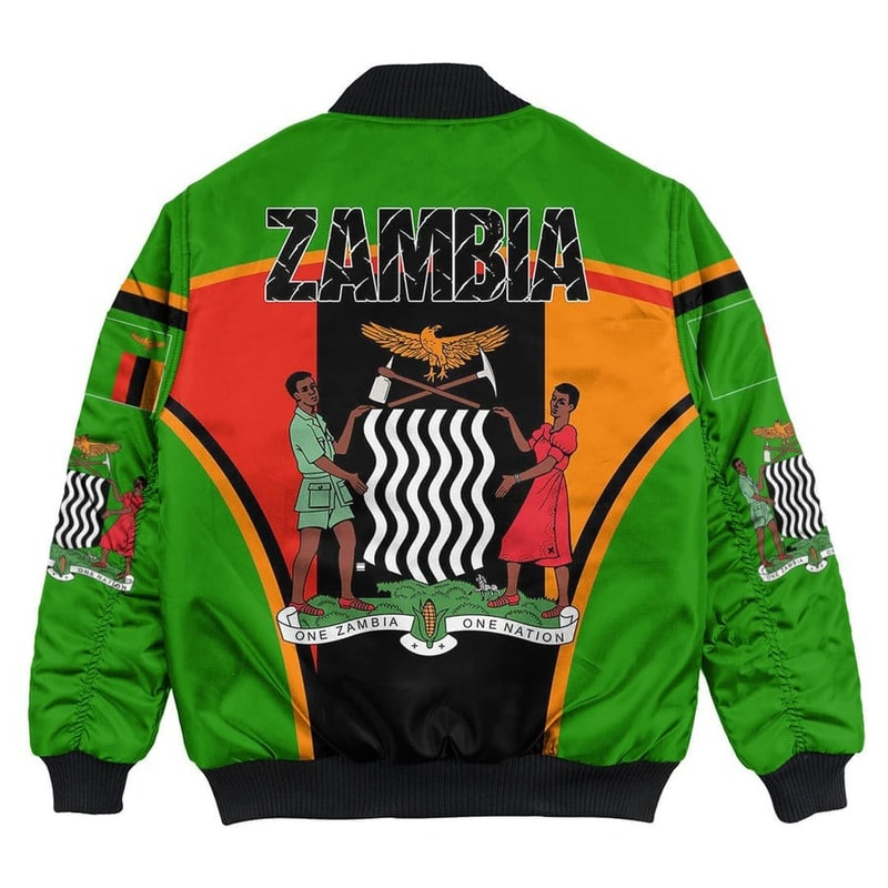 Zambia Active Flag Bomber Jacket, African Bomber Jacket For Men Women
