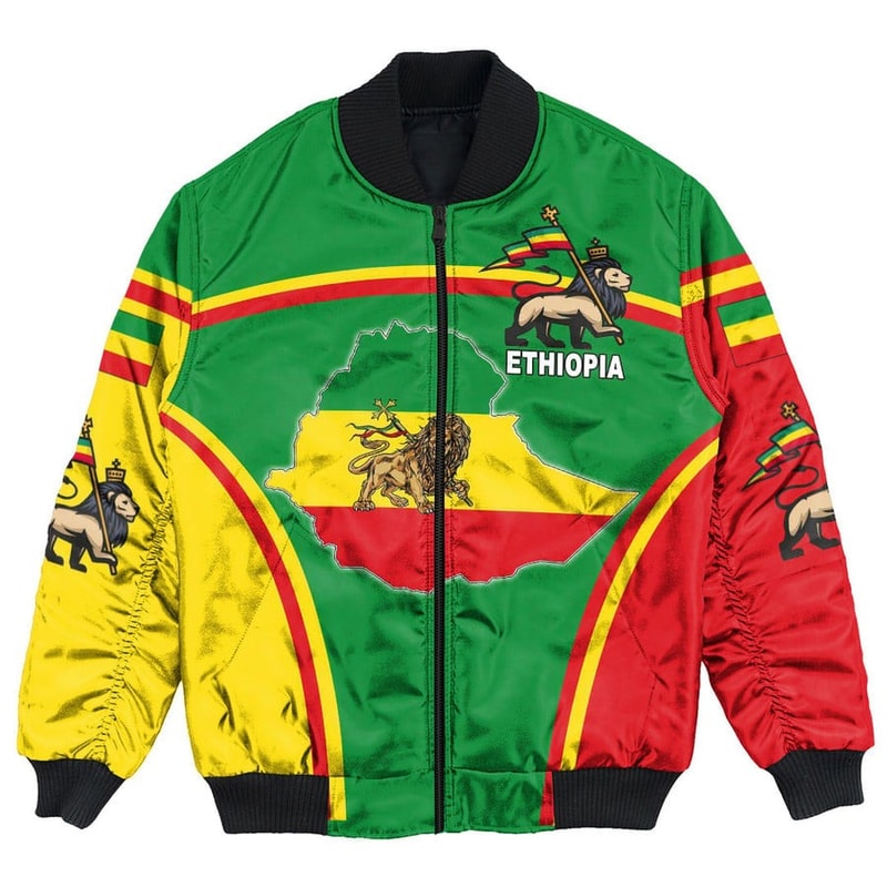 Ethiopia Lion Active Flag Bomber Jacket, African Bomber Jacket For Men Women