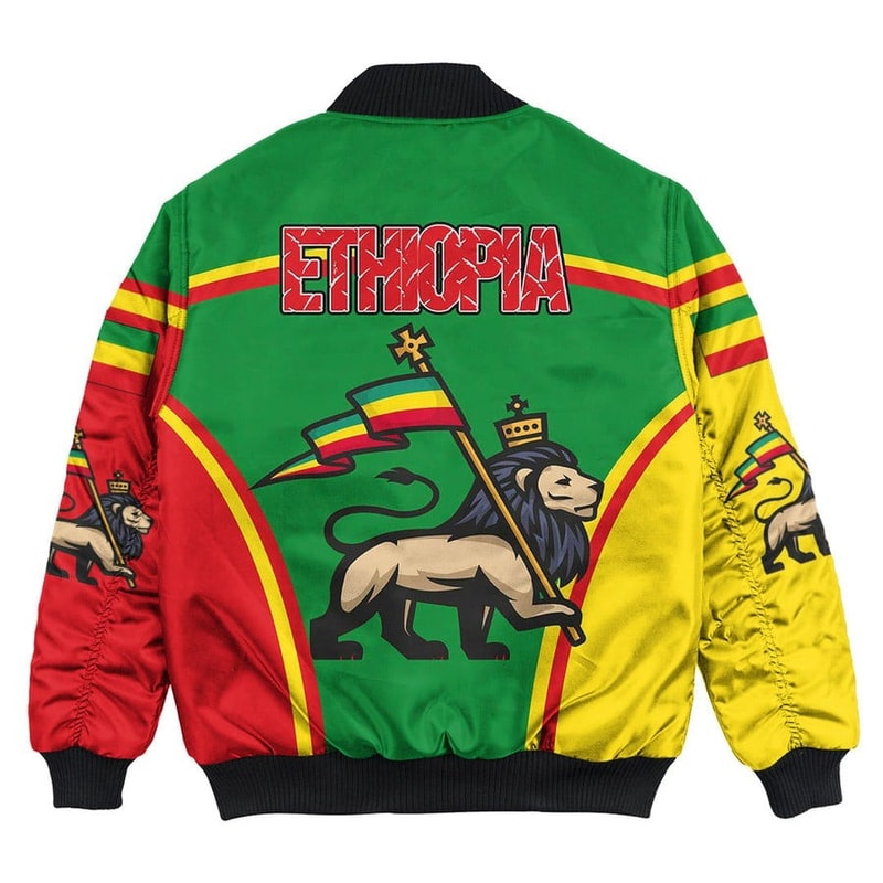 Ethiopia Lion Active Flag Bomber Jacket, African Bomber Jacket For Men Women