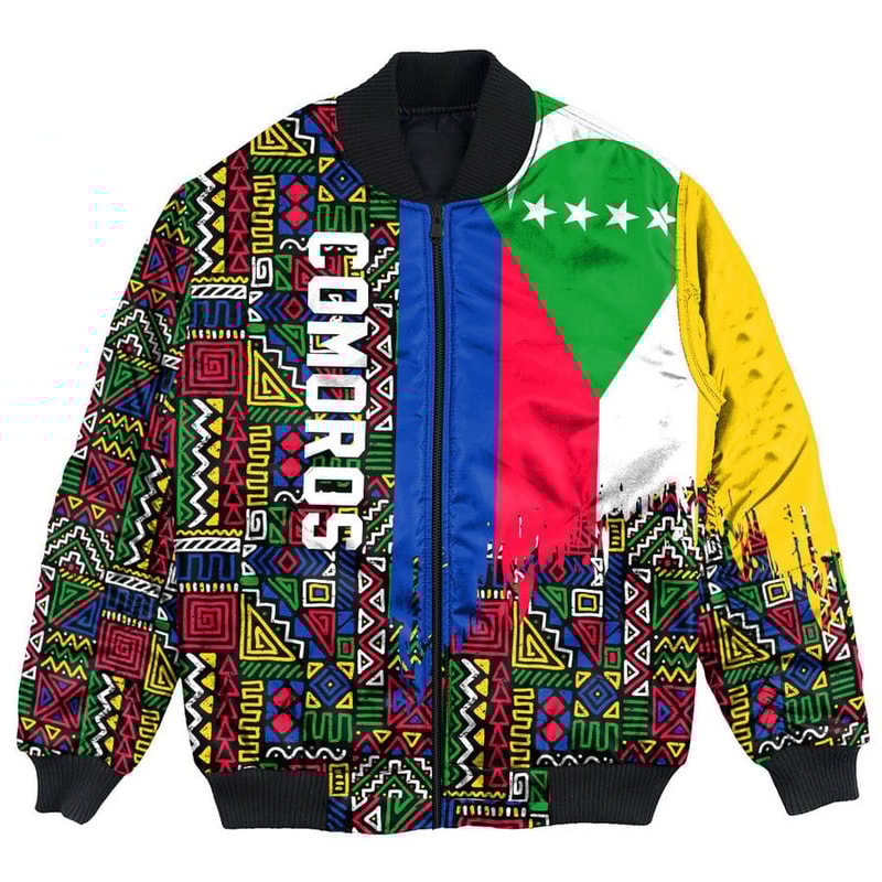Comoros Bomber Jacket Kente Pattern, African Bomber Jacket For Men Women