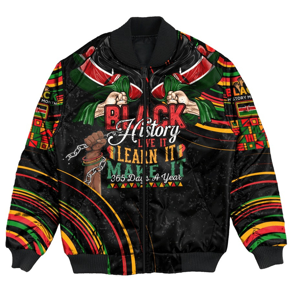 Kenya Bomber Jacket Black History Live it Learn it Make it, African Bomber Jacket For Men Women