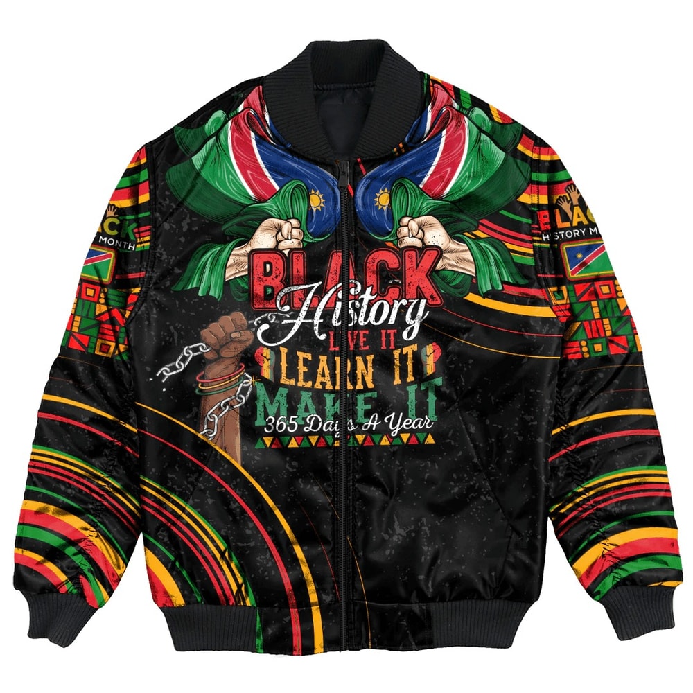 Namibia Bomber Jacket Black History Live it Learn it Make it, African Bomber Jacket For Men Women