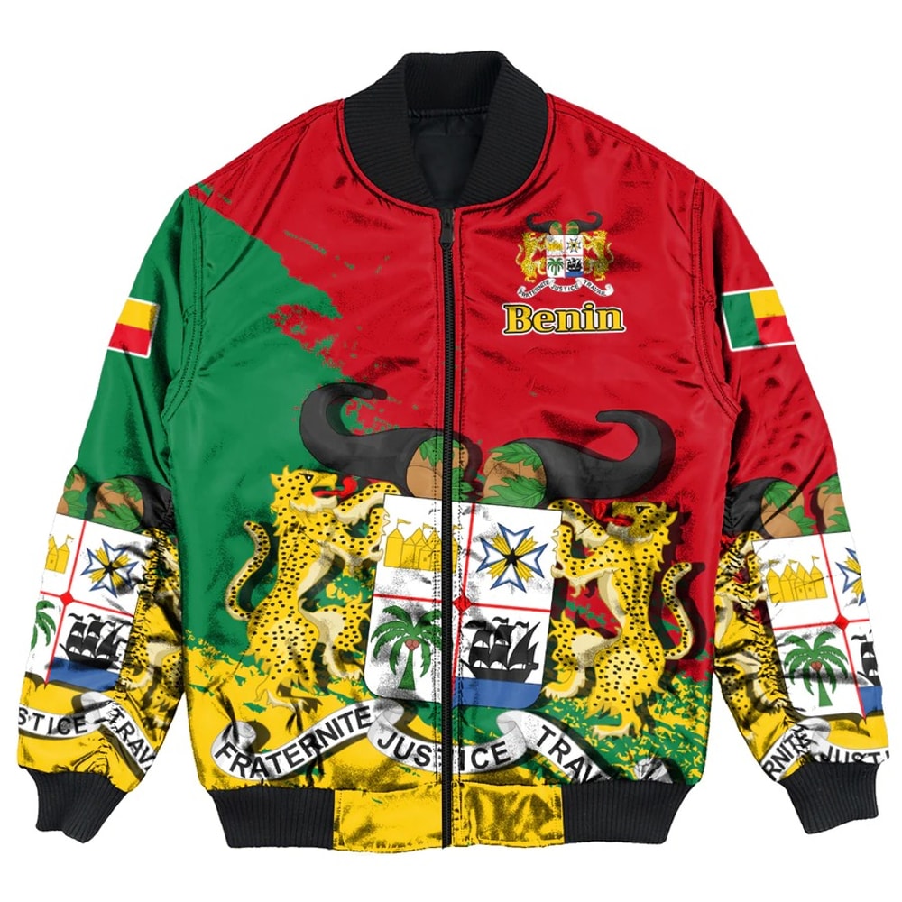 Benin Red Version Special Bomber Jacket, African Bomber Jacket For Men Women
