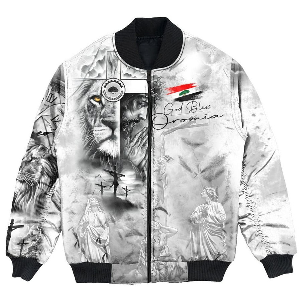 Oromia Bomber Jacket Jesus Pray and The Lion of Judah, African Bomber Jacket For Men Women
