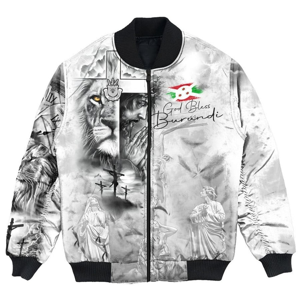 Burundi Bomber Jacket Jesus Pray and The Lion of Judah, African Bomber Jacket For Men Women