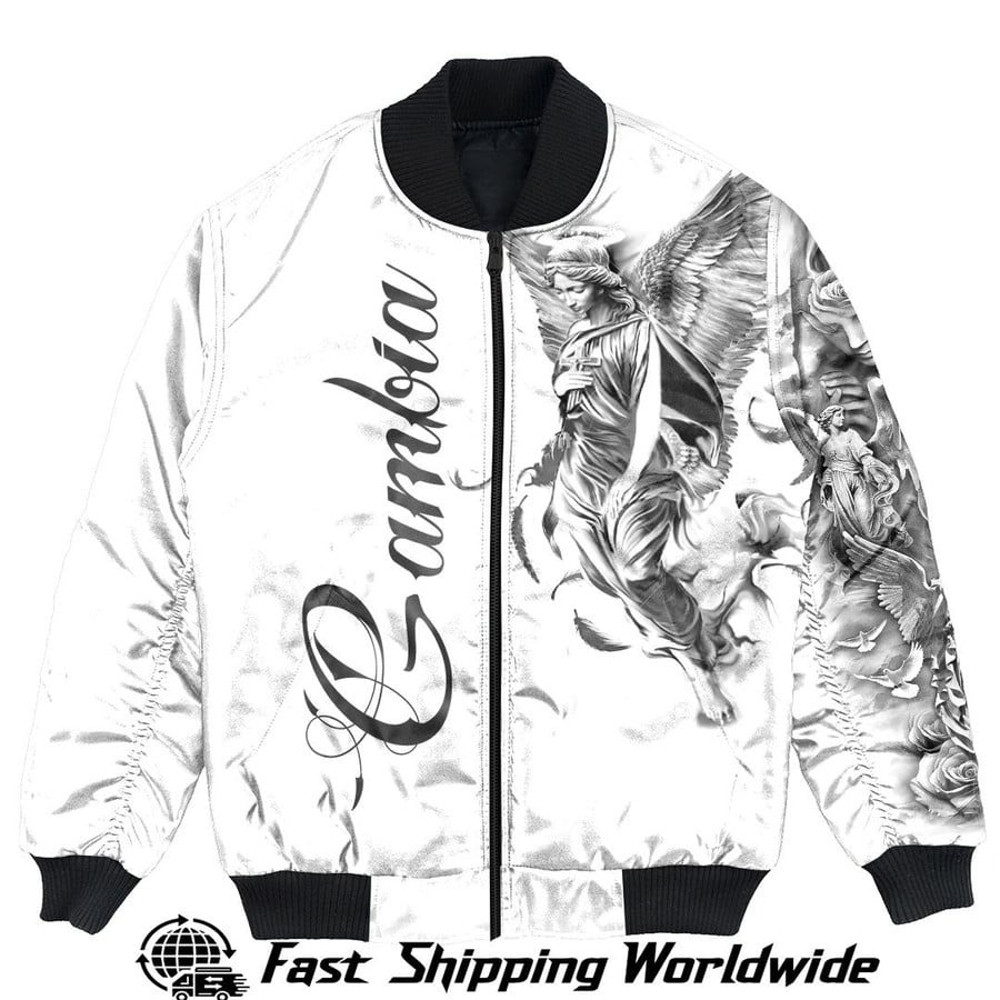 Gambia Bomber Jacket Angel of the Lord - Famous Body Tattoo Style, African Bomber Jacket For Men Women
