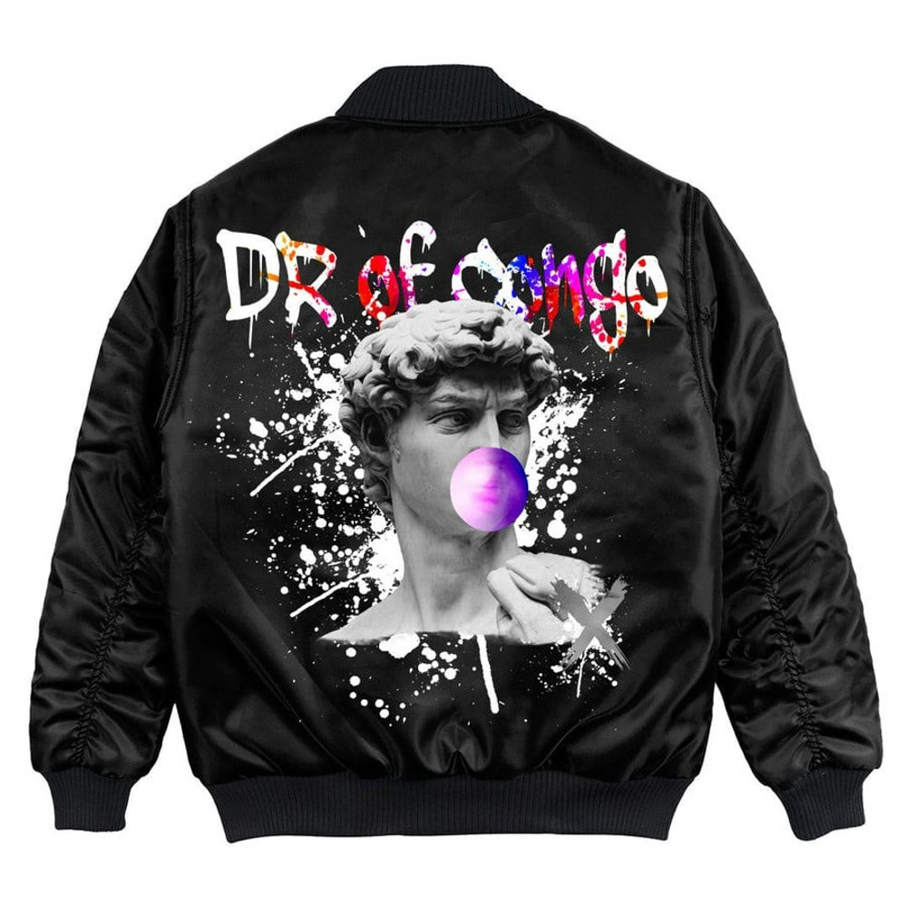 D.R. Of The Congo Jacket - David Blowing Pink Bubble Gum Bomber Jacket, African Bomber Jacket For Men Women