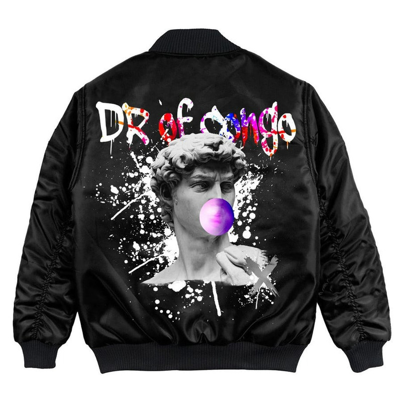 D.R. Of The Congo Jacket - David Blowing Pink Bubble Gum Bomber Jacket, African Bomber Jacket For Men Women