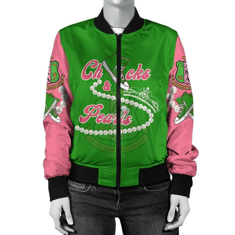 AKA Sorority Chucks And Pearls Bomber Jacket K.H Pearls, African Bomber Jacket For Men Women