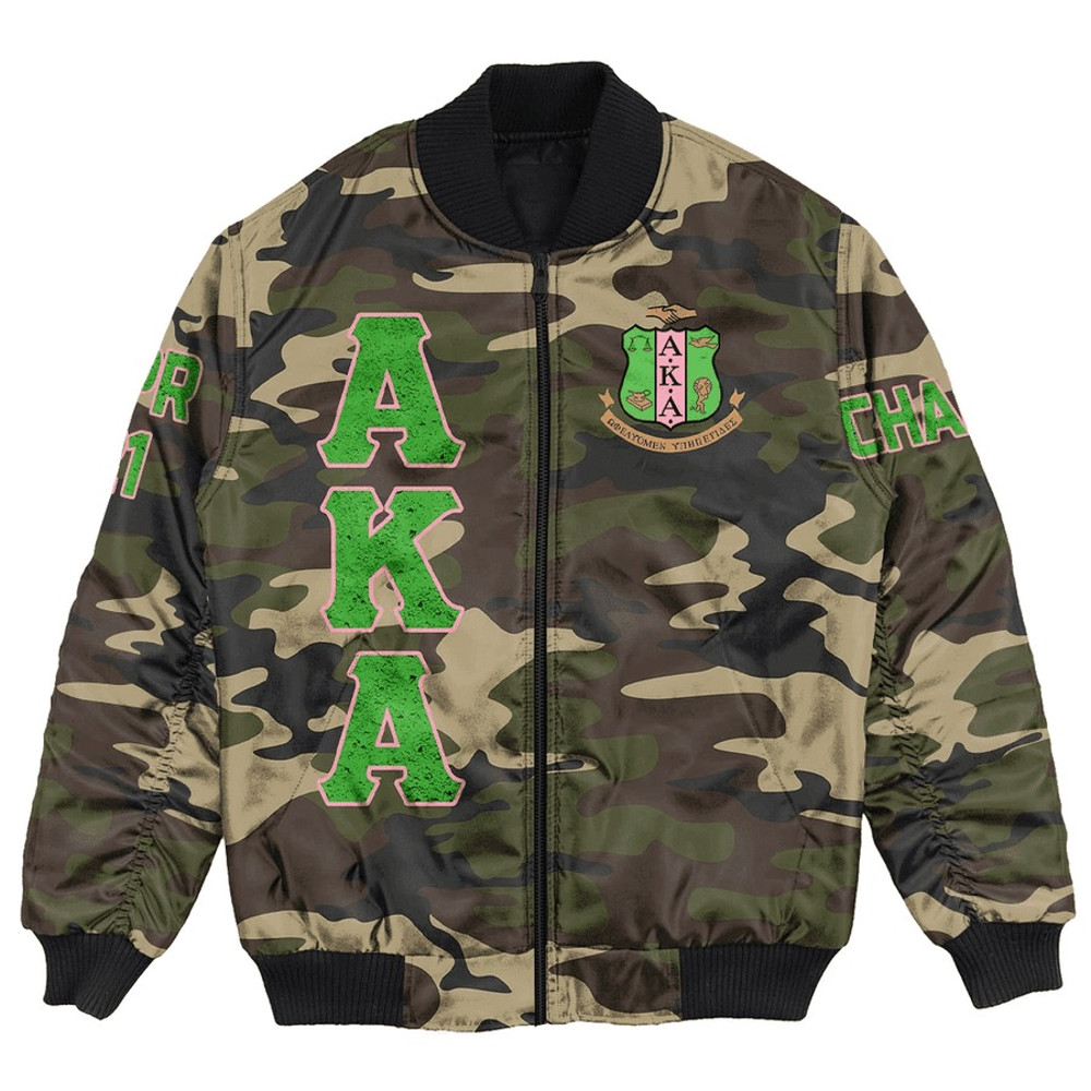 Custom AKA Sorority Camouflage Bomber Jackets, African Bomber Jacket For Men Women