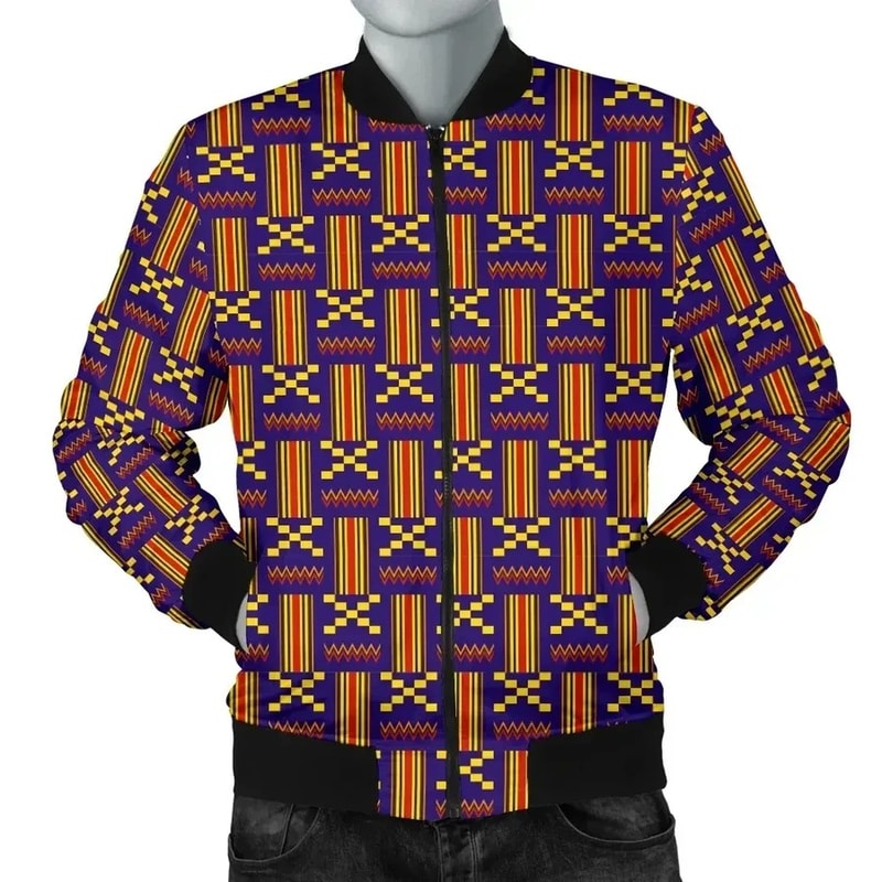 Kente Cloth - Blue Akan Bomber Jacket, African Bomber Jacket For Men Women