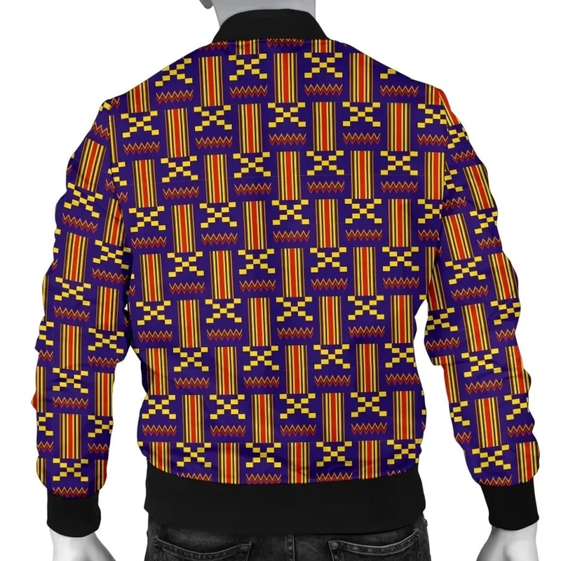 Kente Cloth - Blue Akan Bomber Jacket, African Bomber Jacket For Men Women