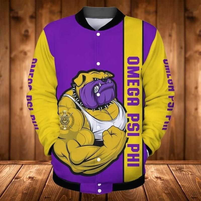Muscle Bull Dog Omega Psi Phi Baseball Jacket, African Baseball Jacket For Men Women