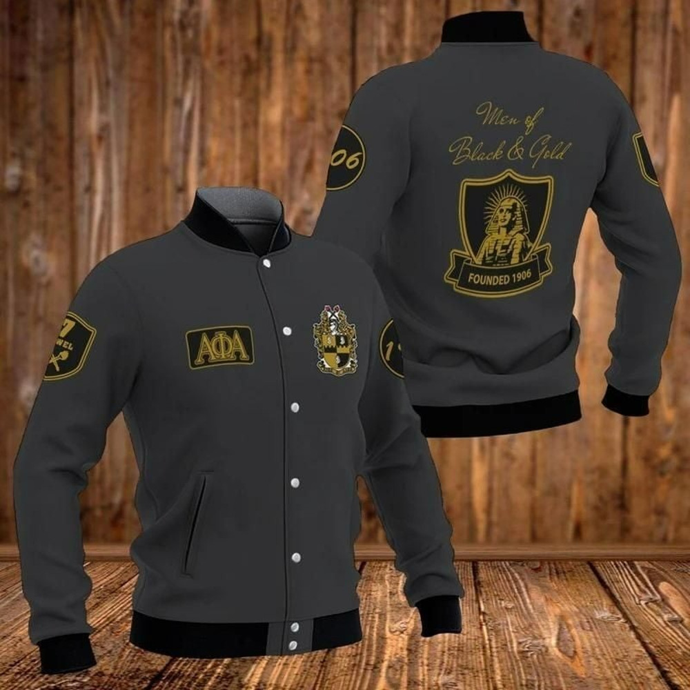 Black And Gold Alpha Phi Alpha Baseball Jacket, African Baseball Jacket For Men Women