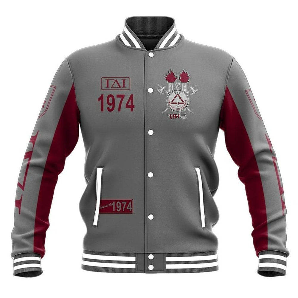 Gamma Delta Iota Frat 1974 Grey Baseball Jacket, African Baseball Jacket For Men Women