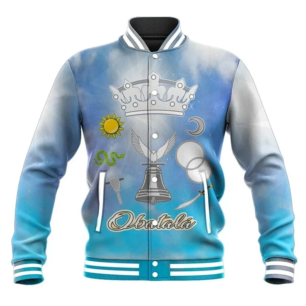Orisha Obatala Symbol Baseball Jacket, African Baseball Jacket For Men Women
