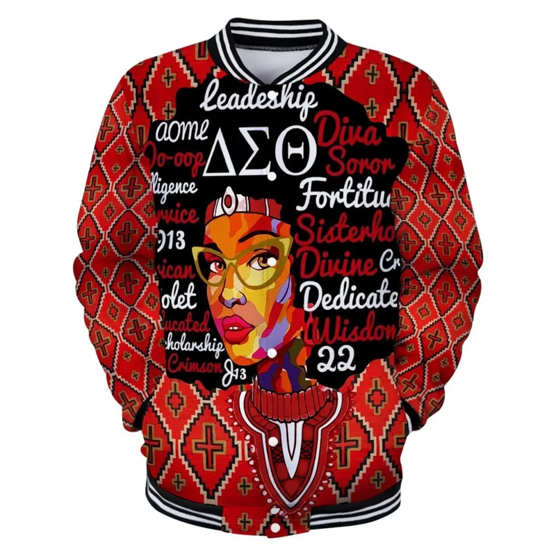 Delta Sigma Theta Afro Girl Dashiki Baseball Jacket, African Baseball Jacket For Men Women