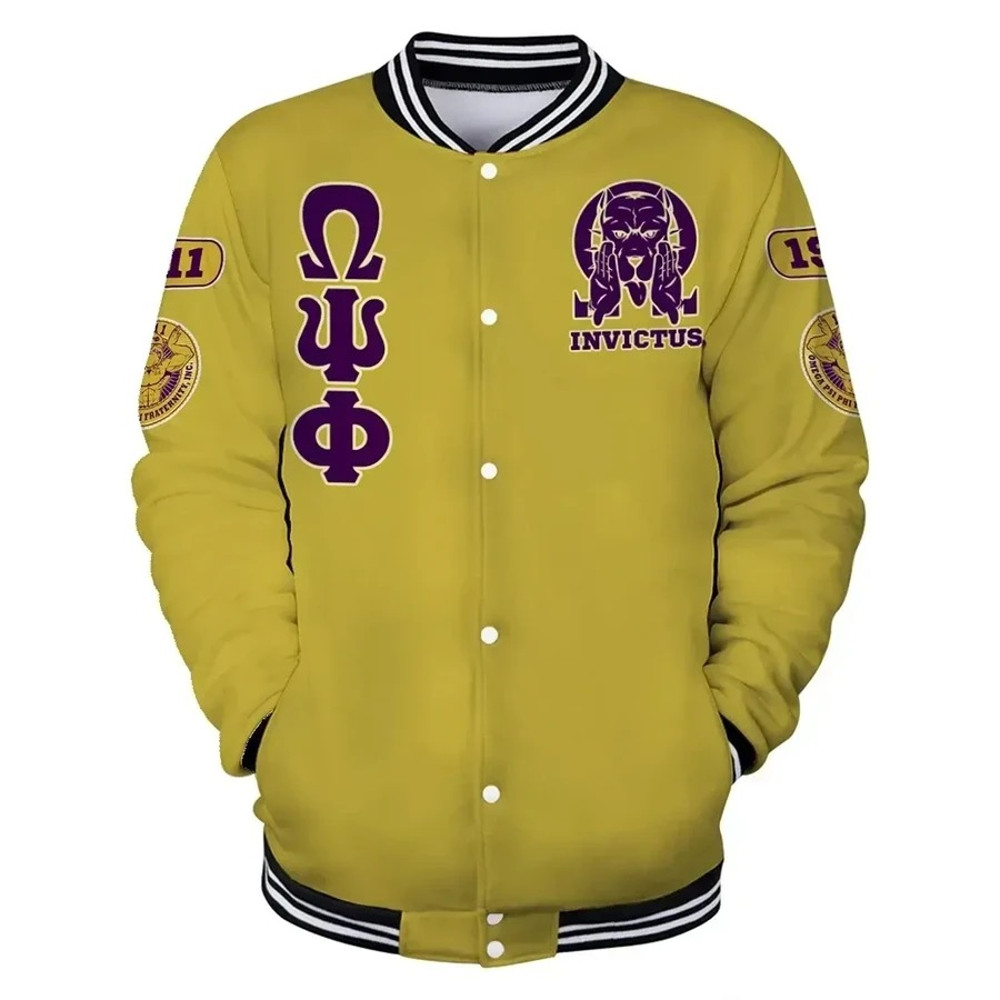 Omega Psi Phi Invictus Bulldog Baseball Jacket, African Baseball Jacket For Men Women