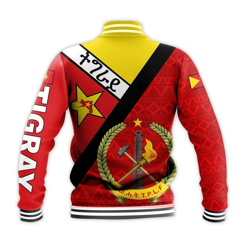 Tigray Coat Of Arms With Africa Pattern Baseball Jacket, African Baseball Jacket For Men Women