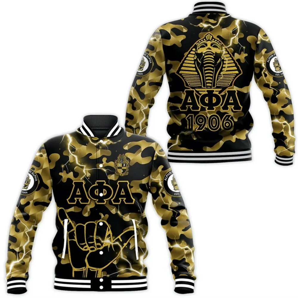 Alpha Phi Alpha Fraternity Camouflage Vibes - Hand Sign No.1 Baseball Jacket, African Baseball Jacket For Men Women