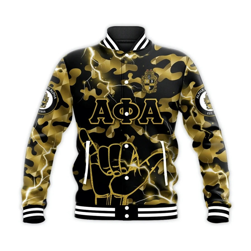 Alpha Phi Alpha Fraternity Camouflage Vibes - Hand Sign No.1 Baseball Jacket, African Baseball Jacket For Men Women