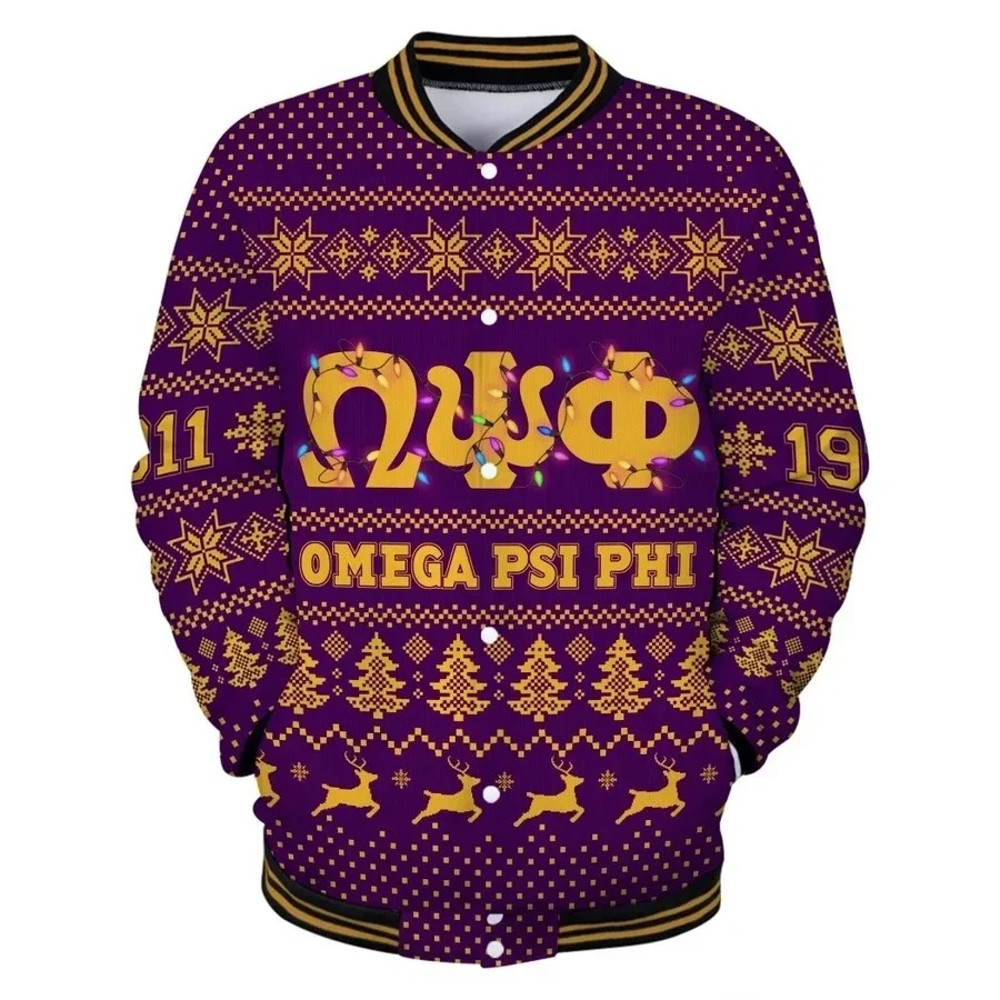 Omega Psi Phi Led Lights Christmas Baseball Jacket, African Baseball Jacket For Men Women