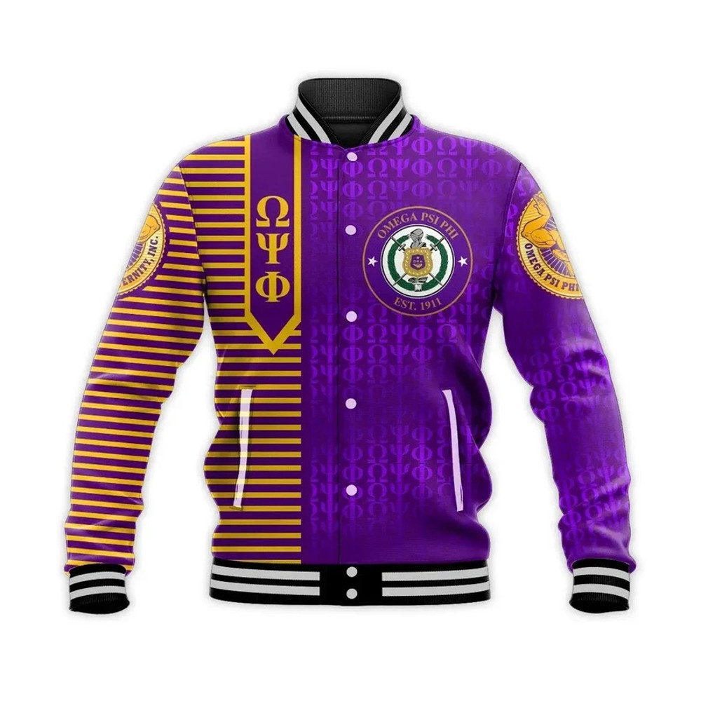 Personalised Omega Psi Phi Simple Style Baseball Jacket, African Baseball Jacket For Men Women