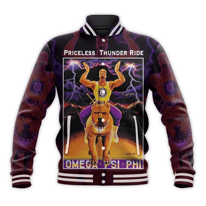OMEGA PSI PHI PRICELESS THUNDER RIDE BASEBALL JACKET, African Baseball Jacket For Men Women