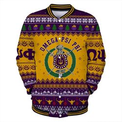 omega psi phi greek letter christmas baseball jacket, african baseball jacket for men women