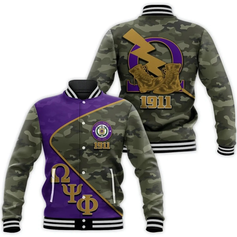 Omega Psi Phi Army Style Baseball Jacket, African Baseball Jacket For Men Women