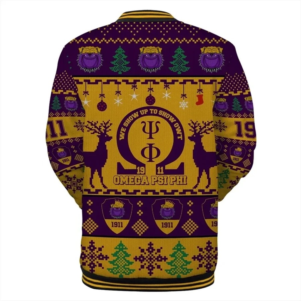 Lux Omega Psi Phi Bulldog Greek Letter Christmas Baseball Jacket, African Baseball Jacket For Men Women