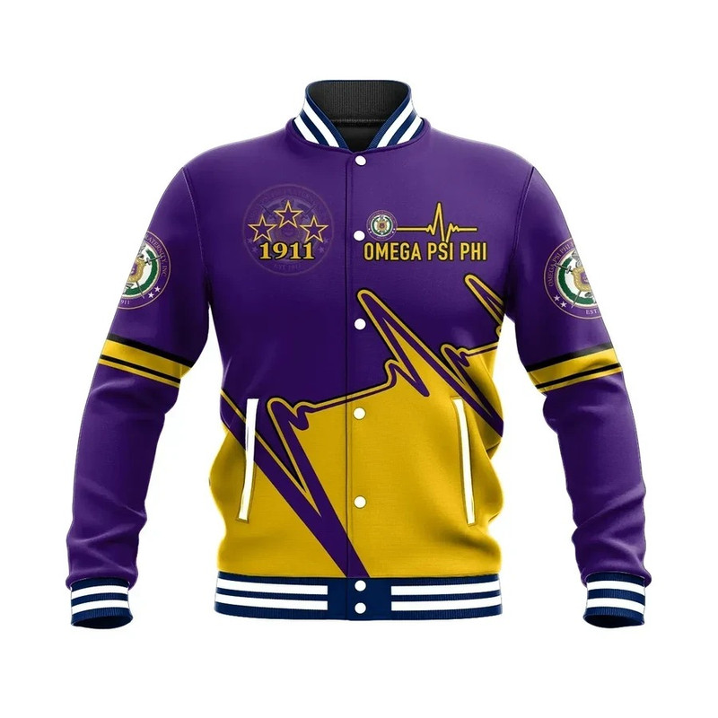 Personalised Heartbeat Omega Psi Phi Baseball Jacket, African Baseball Jacket For Men Women