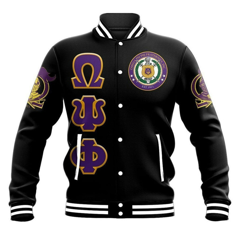 OMEGA PSI PHI BROTHERHOOD LETTERS BASEBALL JACKET, African Baseball Jacket For Men Women