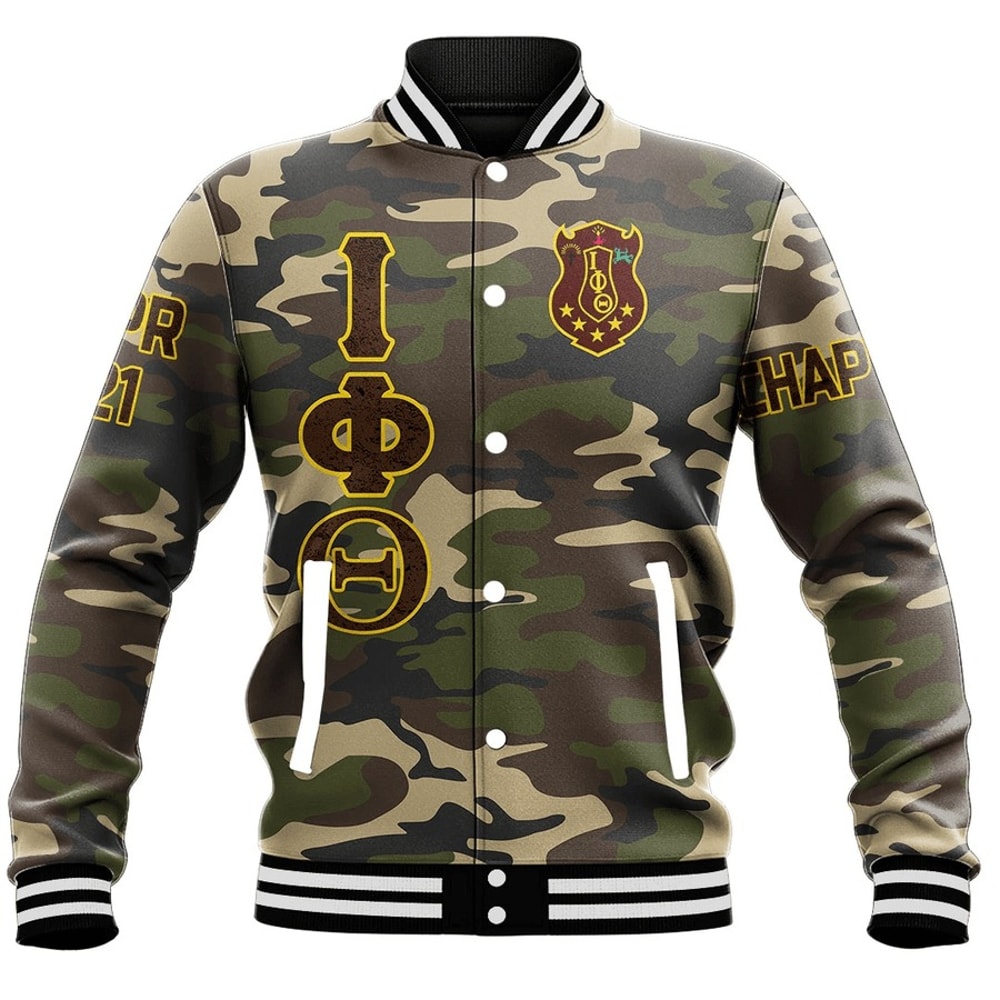Custom Iota Phi Theta Camouflage Baseball Jackets, African Baseball Jacket For Men Women