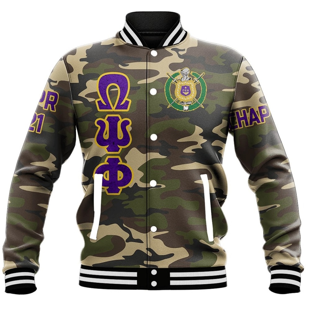 Custom Omega Psi Phi Camouflage Baseball Jackets, African Baseball Jacket For Men Women