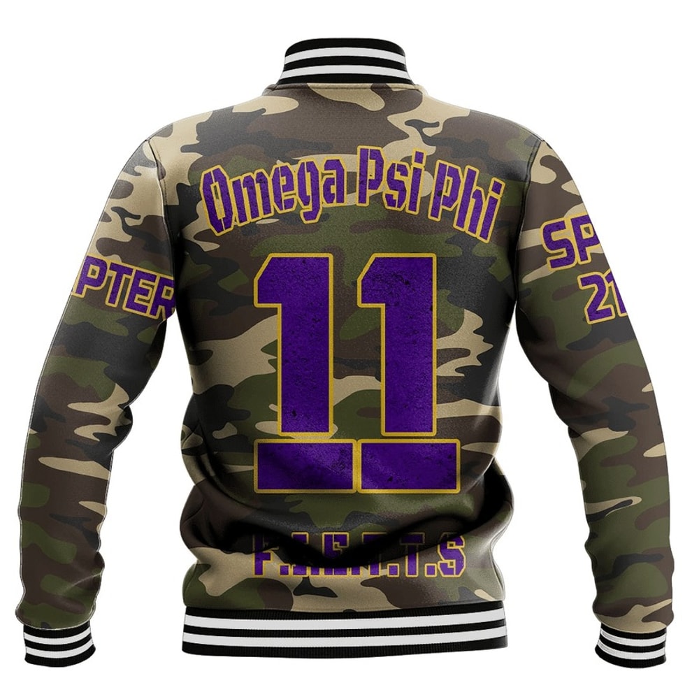 Custom Omega Psi Phi Camouflage Baseball Jackets, African Baseball Jacket For Men Women