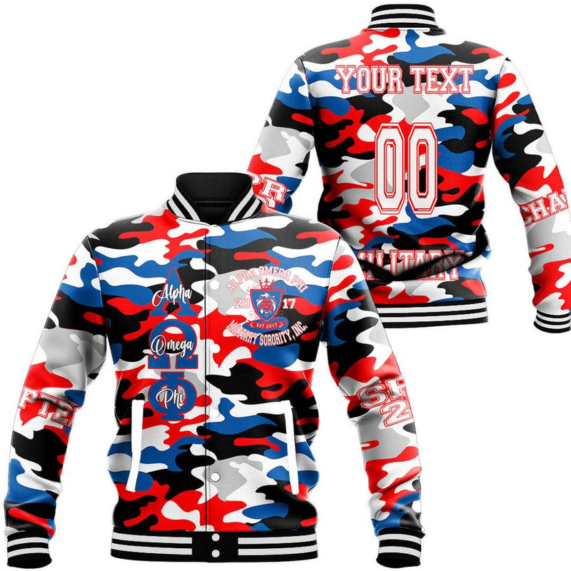 Custom Alpha Omega Phi Camo Baseball Jackets, African Baseball Jacket For Men Women